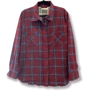 PAPER CRANE Red Plaid Shacket Full Zip Raw Hem Shirt Jacket Medium